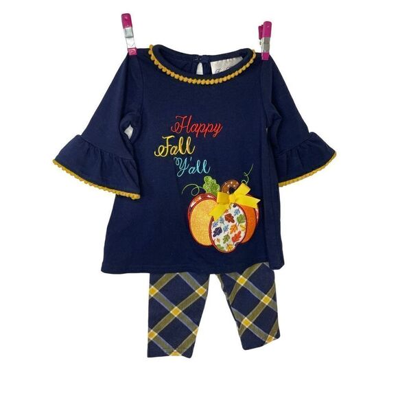 Rare Editions Baby Navy Embroidered Happy Fall Y’all Outfit Size 6M - Picture 1 of 5